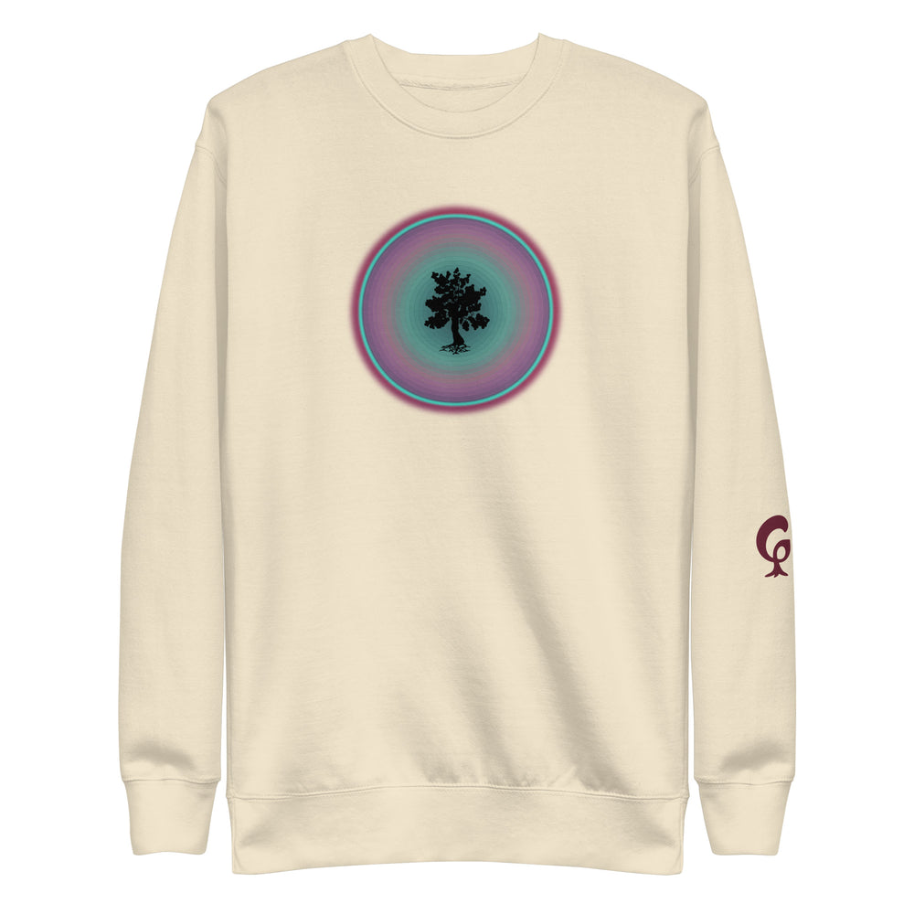 Cream sweatshirt with tree in circle on cream background