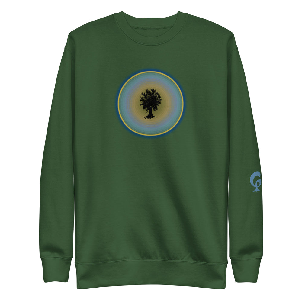 Green Sweatshirt with tree in circle on green background