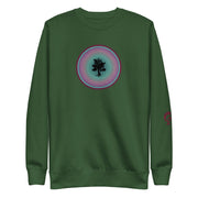 Green sweatshirt with tree in circle on green background