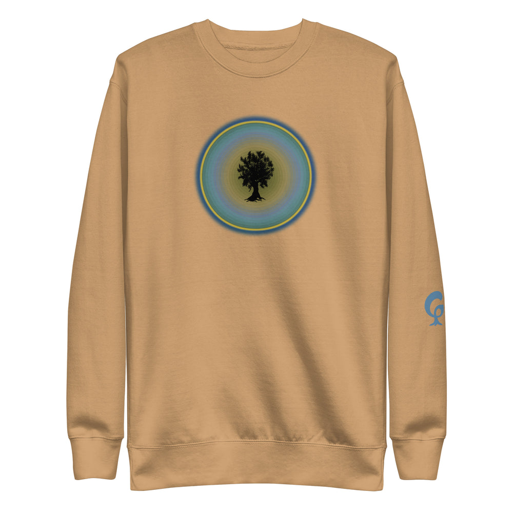 Beige sweatshirt with tree in circle on beige background