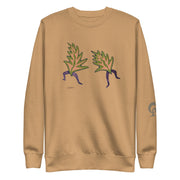 dark beige sweatshirt with dancing leaves on dark beige background