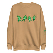 Dark beige sweatshirt with green dancing leaves on dark beige background