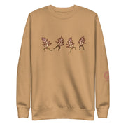 dark beige sweatshirt with row of leaves on dark beige background