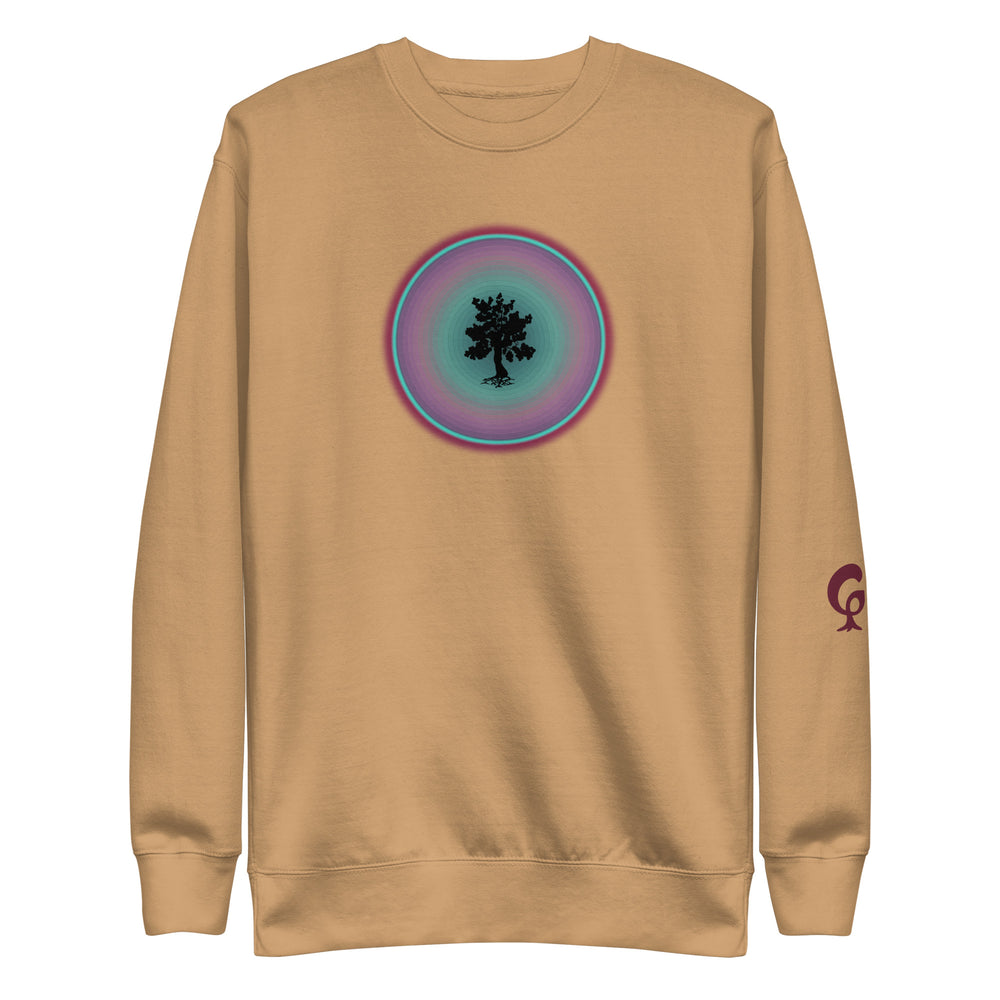 beige sweatshirt with circle in tree on beige background