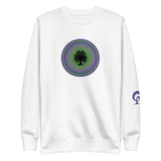 White sweatshirt with tree in circle on white background