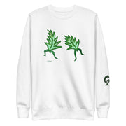 White sweatshirt with dancing leaves on a white background