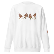 White sweatshirt with decorative designs on the back against a white background