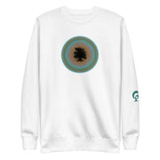 White sweatshirt with tree in circle on white background