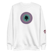 White sweatshirt with tree in circle on white background