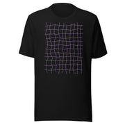 Black t-shirt with purple net grid on black background