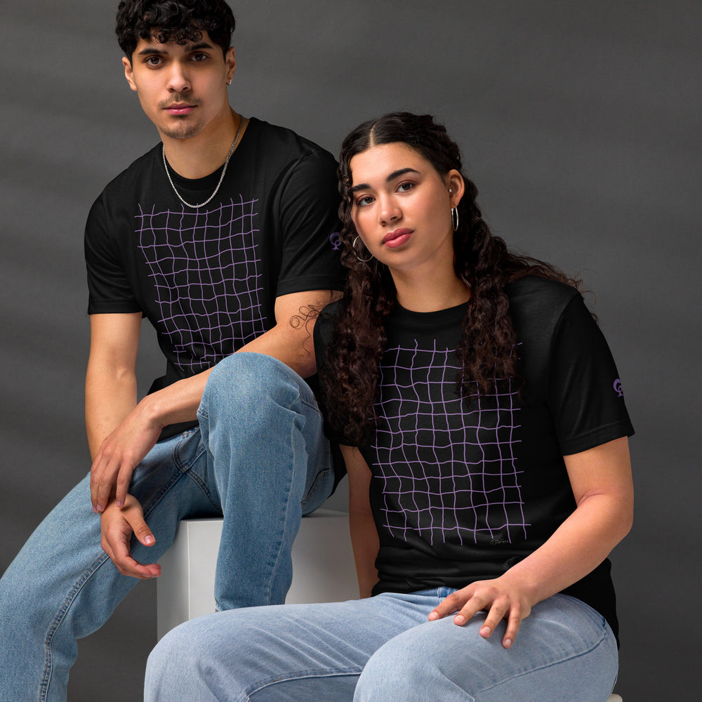 RELIGIÓN VERDE · HOJAS DE JUEGO LIBRE · “Earth Net Plum” · Camiseta ecológica unisex básica