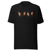 Black t-shirt with dancing leaves on black background