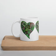 GREEN RELIGION · TRUE TREES · Growing Heart · White Glossy Mug · Green