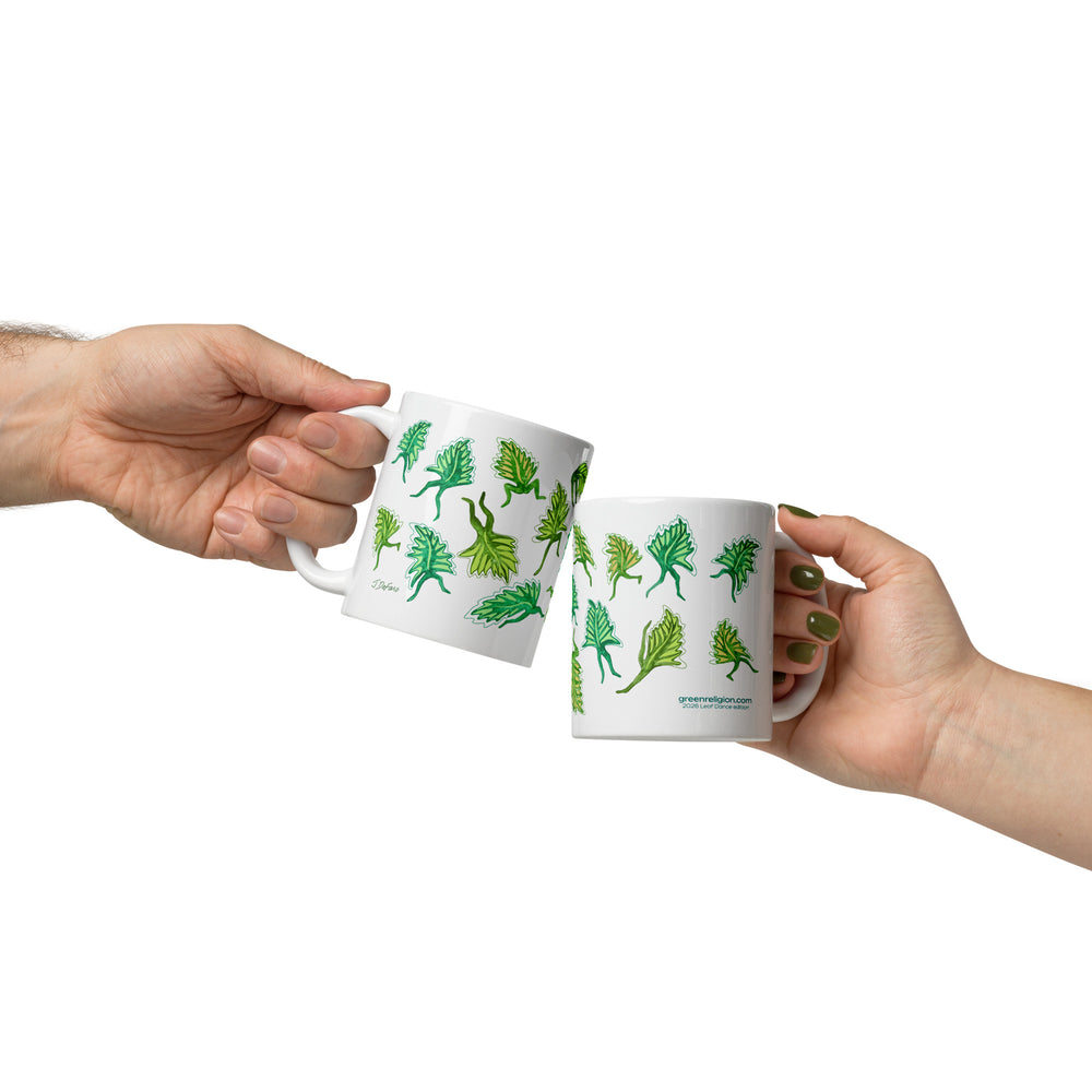 RELIGIÓN VERDE · HOJAS DE JUEGO LIBRE · “Movimiento tonto” · Edición impresa 2026 · Taza blanca brillante