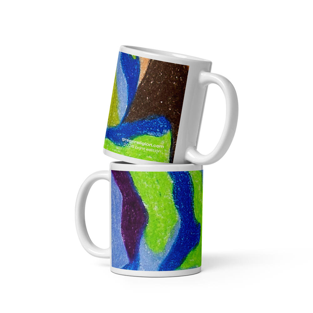 GREEN RELIGION · TRUE TREES · “By the Bay Roots” · 2026 Print Edition · White Glossy Mug