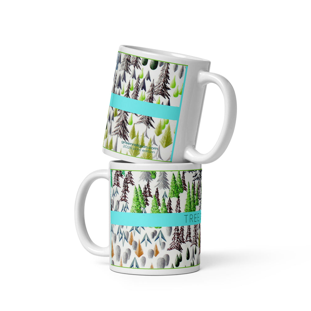 RELIGIÓN VERDE · HOJA HABLADA · “MENTALIDAD ÁRBOL” · Taza blanca brillante de 325 ml · Edición impresa 2026