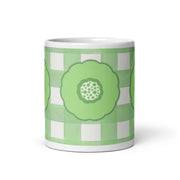 Lime Green graphic flower printed on a white glossy ceramic mug