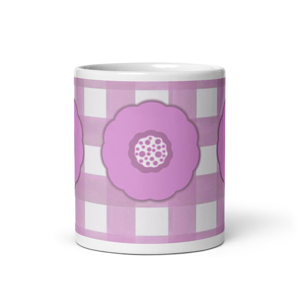 Mug with pink floral design on glossy ceramic mug
