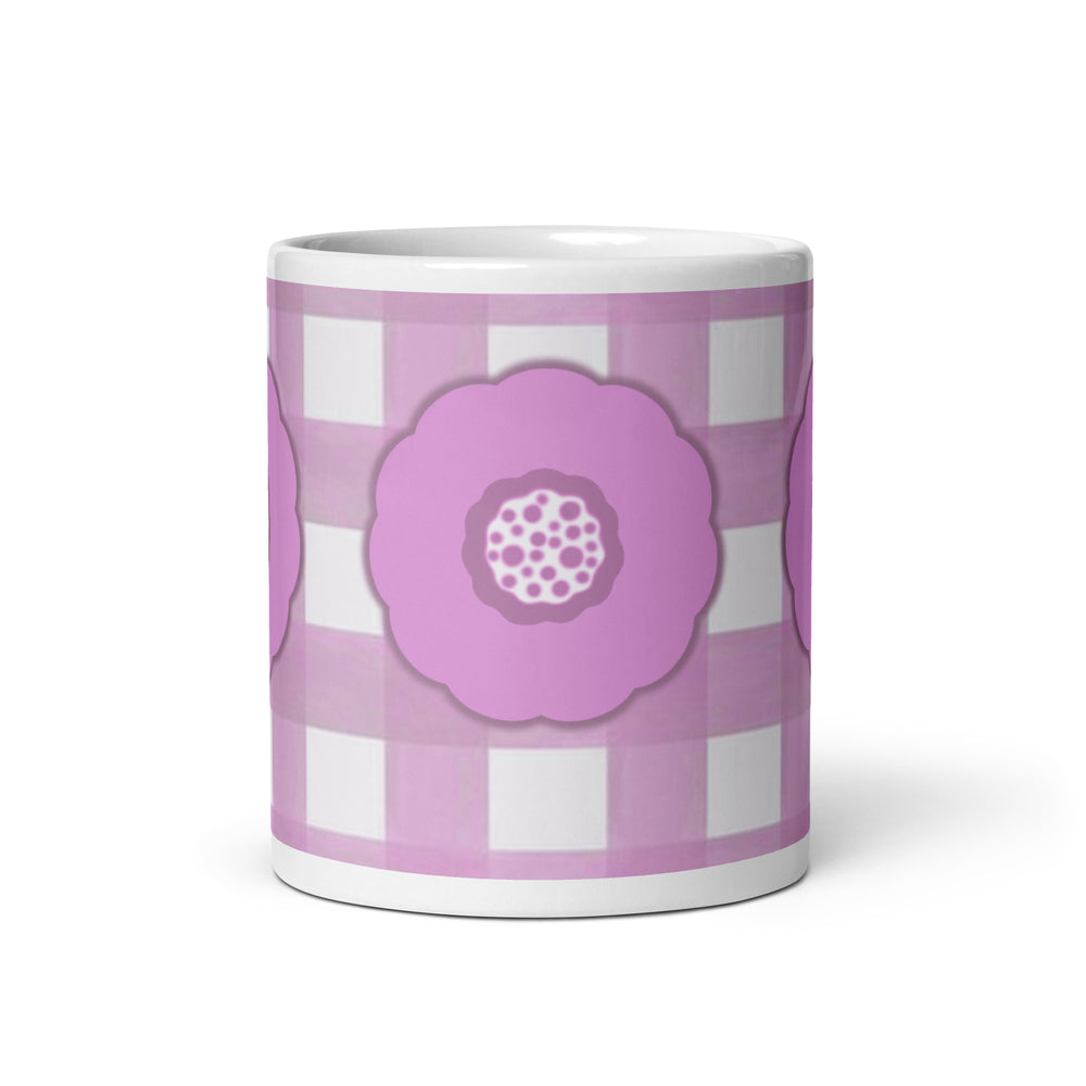 Mug with pink floral design on glossy ceramic mug