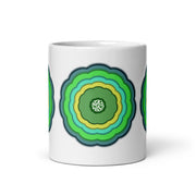 Bright graphic flower on white glossy ceramic mug