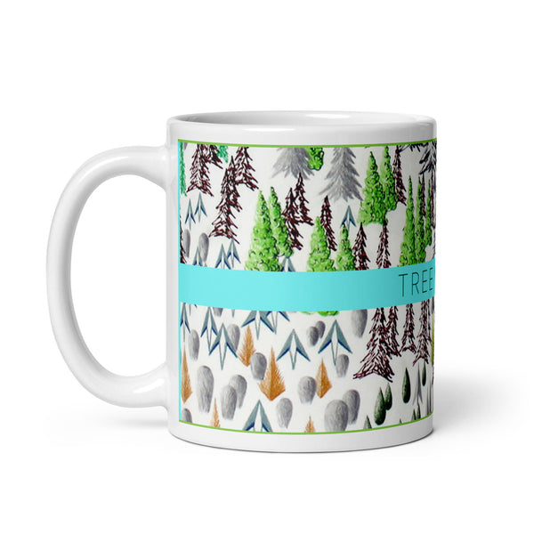 GREEN RELIGION · SPOKEN LEAF · “TREE MINDED” · 11 oz White Glossy Mug · 2026 Print Edition