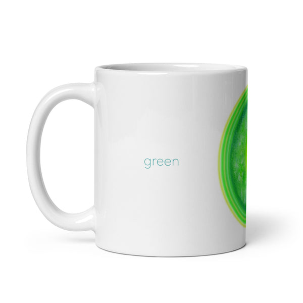 GREEN RELIGION · CANOPY LINES · “Green Sun” · White Glossy Mug
