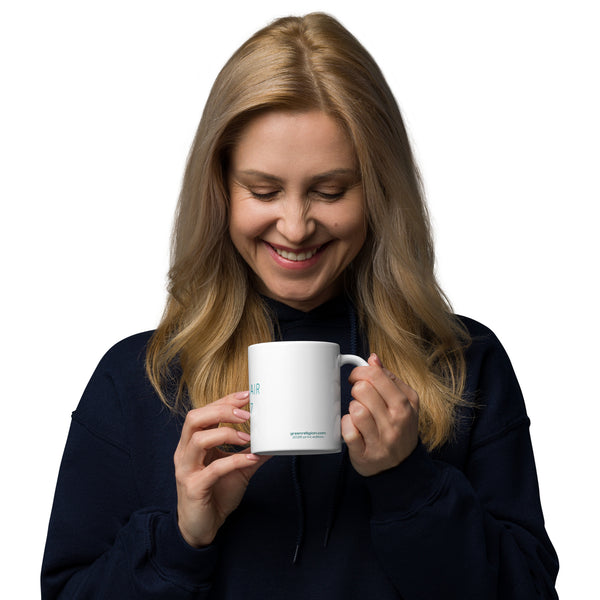 GREEN RELIGION · SPOKEN LEAF · “FREE AIR 24/7” · 11 oz White Glossy Mug · 2026 Print Edition