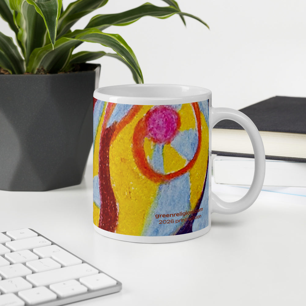 GREEN RELIGION · TRUE TREES · “Falling LIght Roots” · 2026 Print Edition · White Glossy Mug