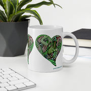 GREEN RELIGION · TRUE TREES · Growing Heart · White Glossy Mug · Green