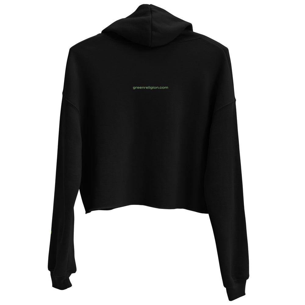 GREEN RELIGION · SPOKEN LEAF · “TO THE RESCUE” · Women’s Cropped Hoodie · Black