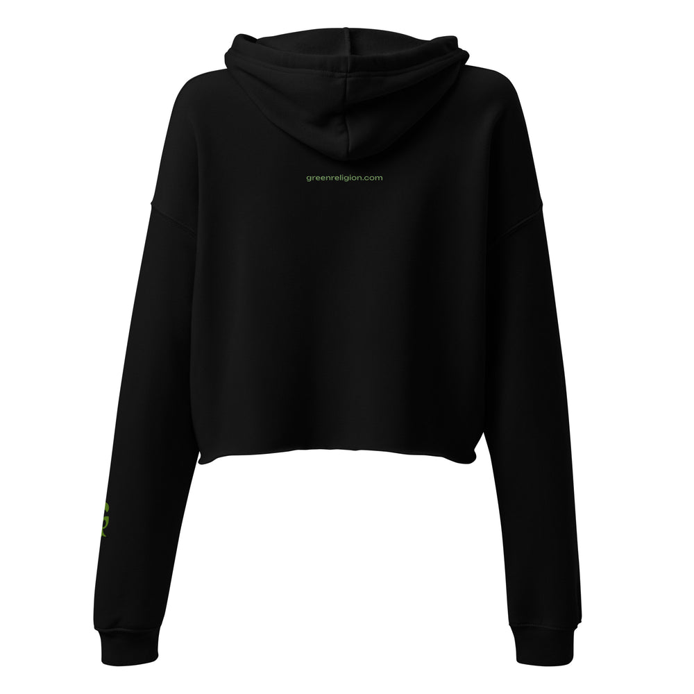 GREEN RELIGION · SPOKEN LEAF · “TO THE RESCUE” · Women’s Cropped Hoodie · Black
