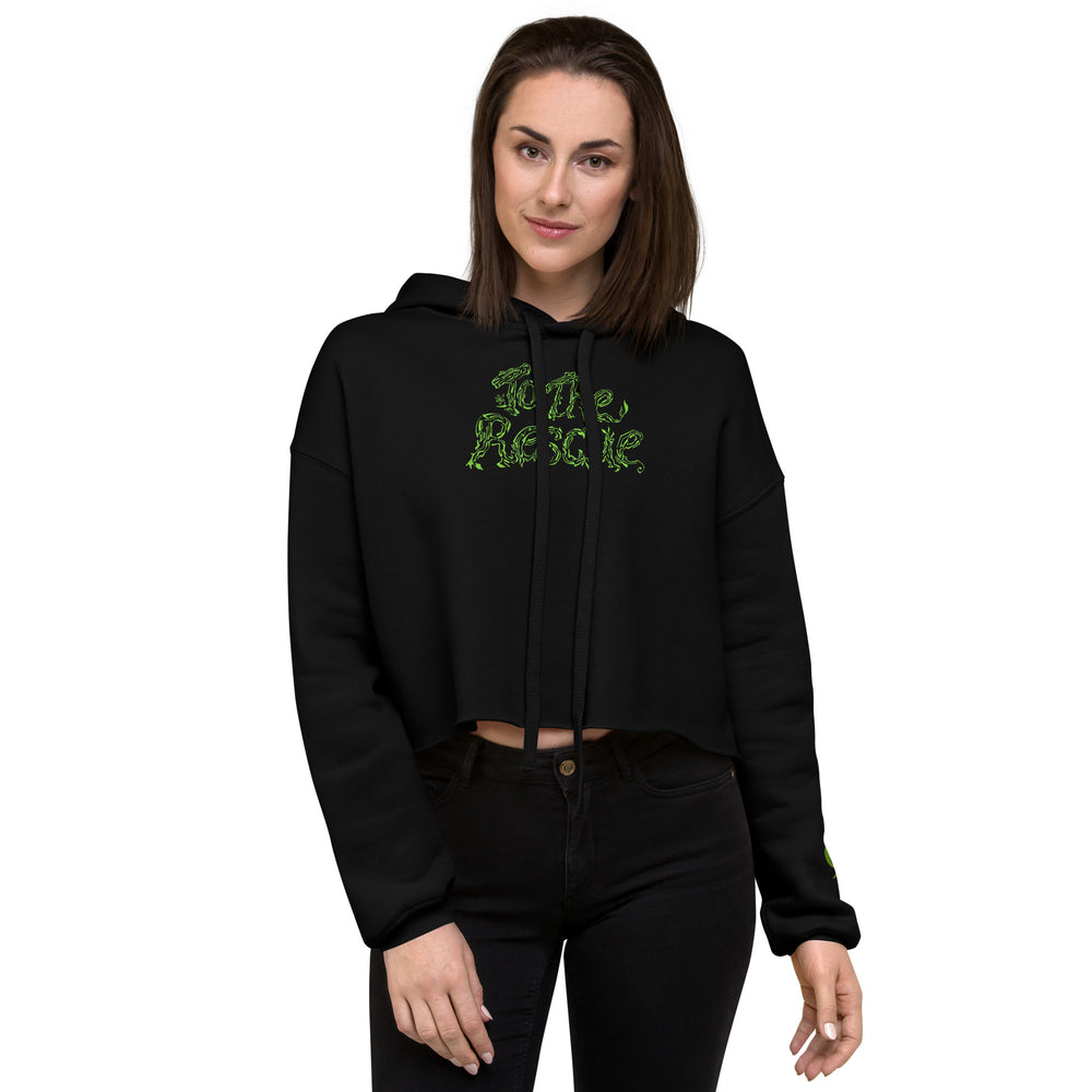 GREEN RELIGION · SPOKEN LEAF · “TO THE RESCUE” · Women’s Cropped Hoodie · Black