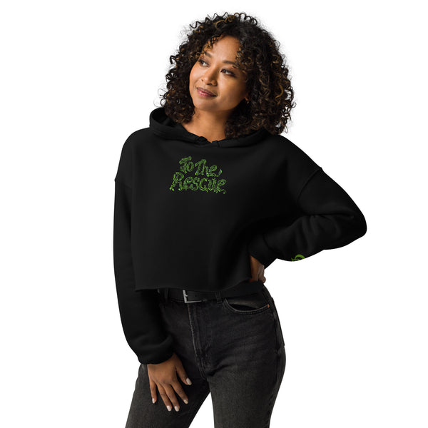 GREEN RELIGION · SPOKEN LEAF · “TO THE RESCUE” · Women’s Cropped Hoodie · Black