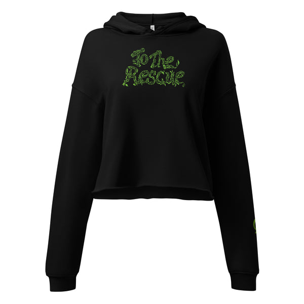 GREEN RELIGION · SPOKEN LEAF · “TO THE RESCUE” · Women’s Cropped Hoodie · Black