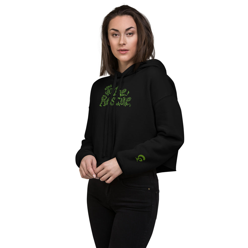 GREEN RELIGION · SPOKEN LEAF · “TO THE RESCUE” · Women’s Cropped Hoodie · Black