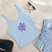 GREEN RELIGION · CUT FLOWERS · “Purple Night Blue” · Women’s Micro-Rib Tank Top