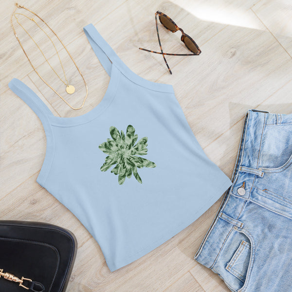 GREEN RELIGION · CUT FLOWERS · “Falling Light Cranberry” · Women’s Micro-Rib Tank Top