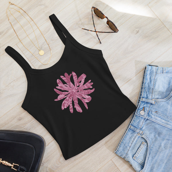 GREEN RELIGION · CUT FLOWERS · “Falling Light Cranberry” · Women’s Micro-Rib Tank Top
