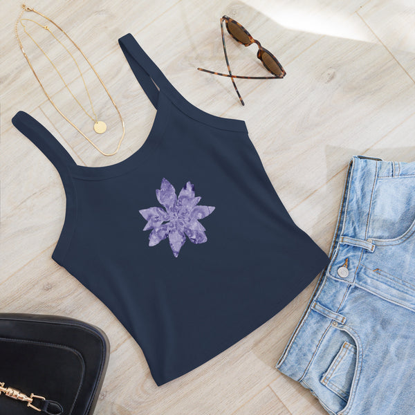 GREEN RELIGION · CUT FLOWERS · “Purple Night Blue” · Women’s Micro-Rib Tank Top
