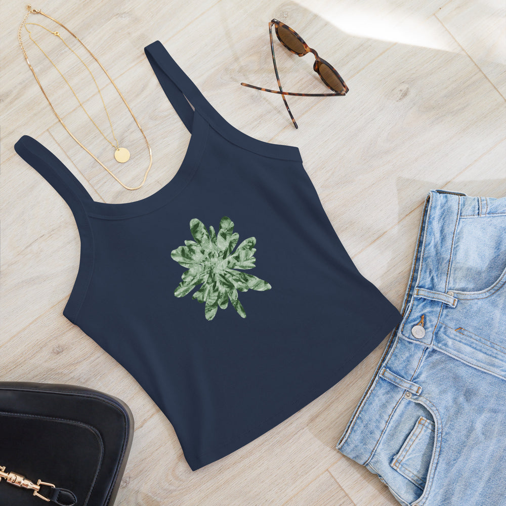 GREEN RELIGION · CUT FLOWERS · “Falling Light Cranberry” · Women’s Micro-Rib Tank Top