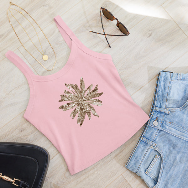 GREEN RELIGION · CUT FLOWERS · “Swirl with It Mocha” · Women’s Micro-Rib Tank Top