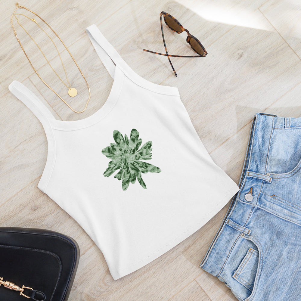 GREEN RELIGION · CUT FLOWERS · “Falling Light Cranberry” · Women’s Micro-Rib Tank Top