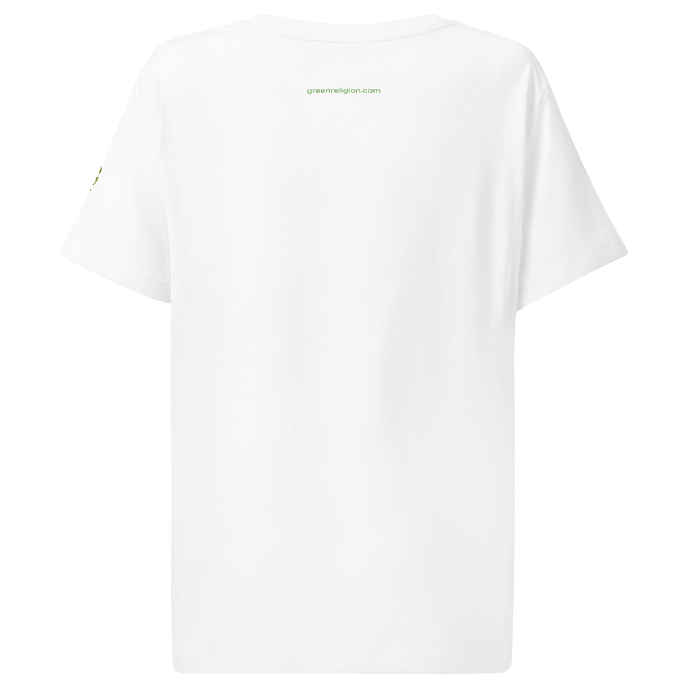 GREEN RELIGION · Women’s Organic Ribbed Neck T-Shirt · ORIGIN G · Unbounded Bloom · Melon Yellow