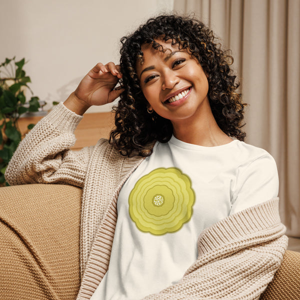 GREEN RELIGION · UNBOUNDED BLOOM · “Pastel Yellow” · Women’s Relaxed T-Shirt
