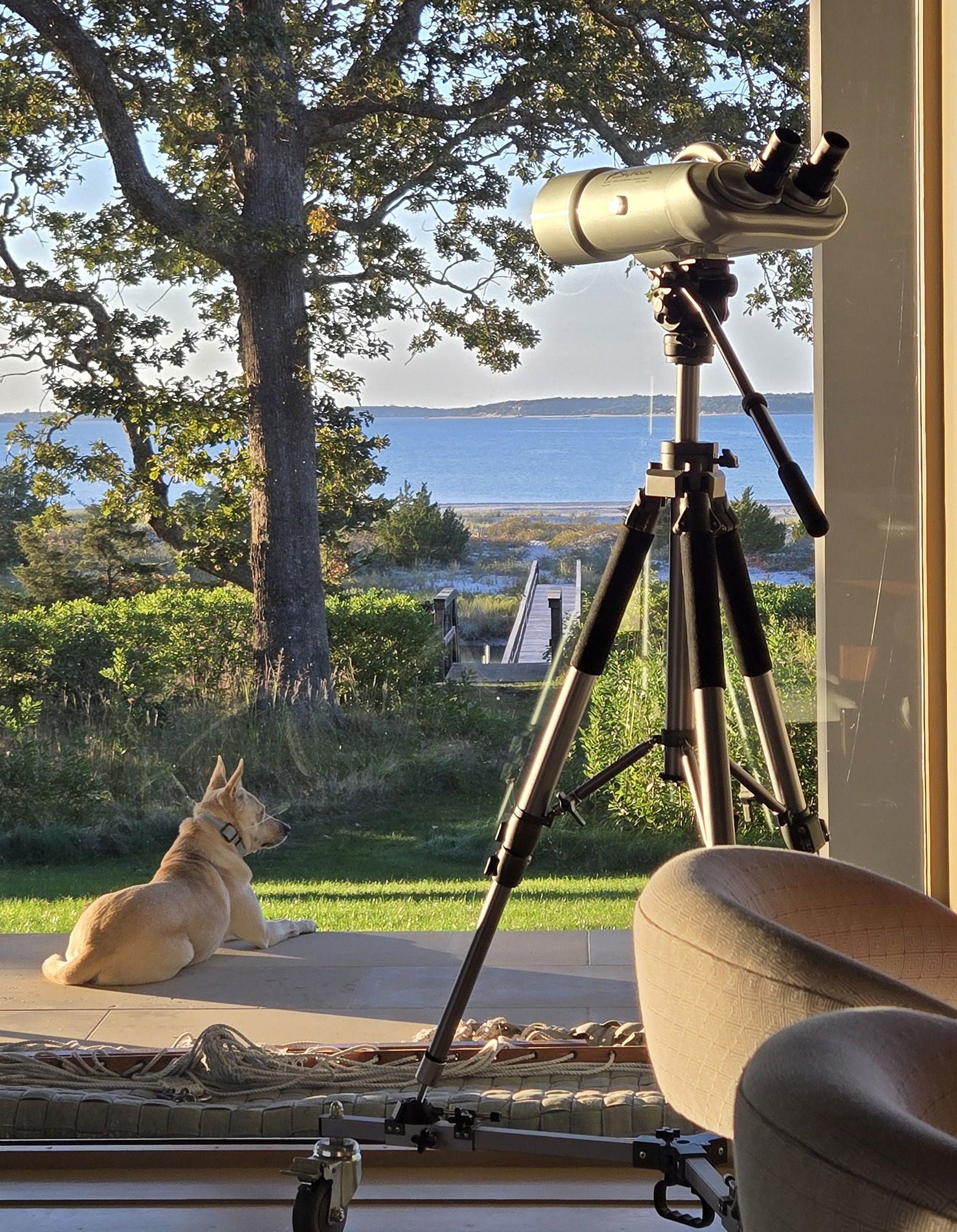 Calle with the binocular telescope at Cedar Crest, North Sea, New York photo John DeFaro